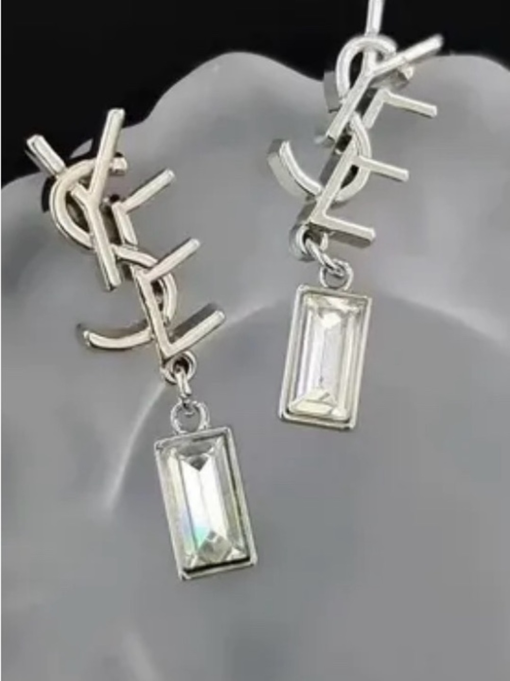 Saint Laurent Style Silver Rectangular Drop Earrings